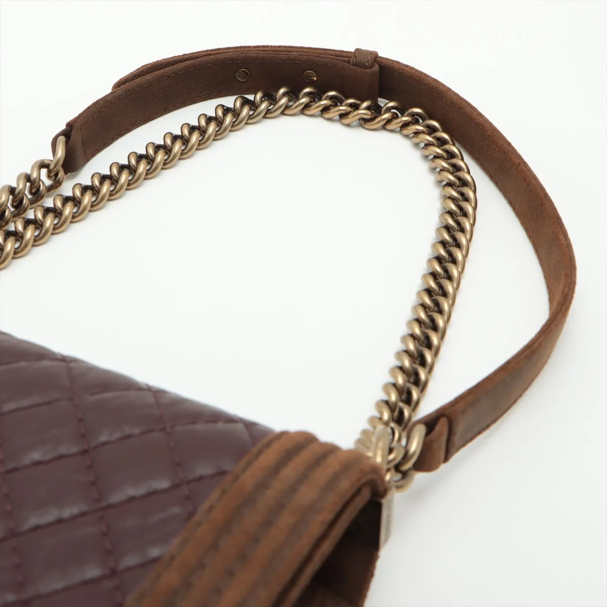 Chanel Boy Chanel Leather X Sword Chain Shoulder Bag Brown Gold  18th