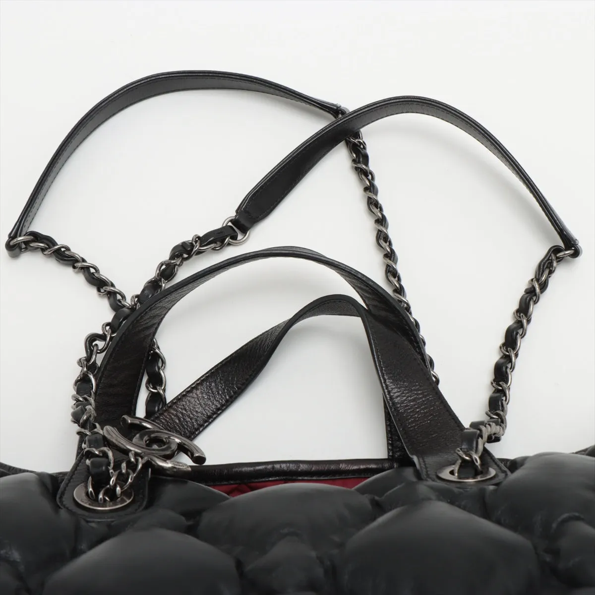 Chanel Bubble Kilt Leather Chain Top Bag Black Gummetal Gold  23rd