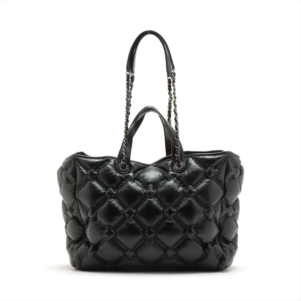 Chanel Bubble Kilt Leather Chain Top Bag Black Gummetal Gold  23rd