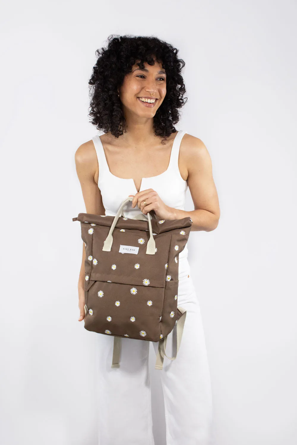 Daisies Brown | Embroidered Hackney Backpack | Medium