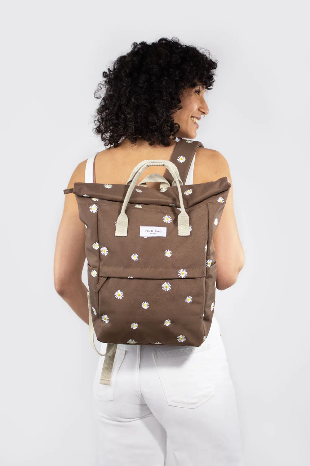 Daisies Brown | Embroidered Hackney Backpack | Medium