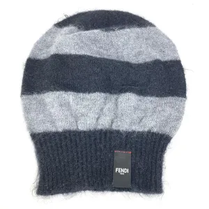 FENDI Knit hat FXQ107 Silk, Mohair black beanie hat knit hat knit cap border