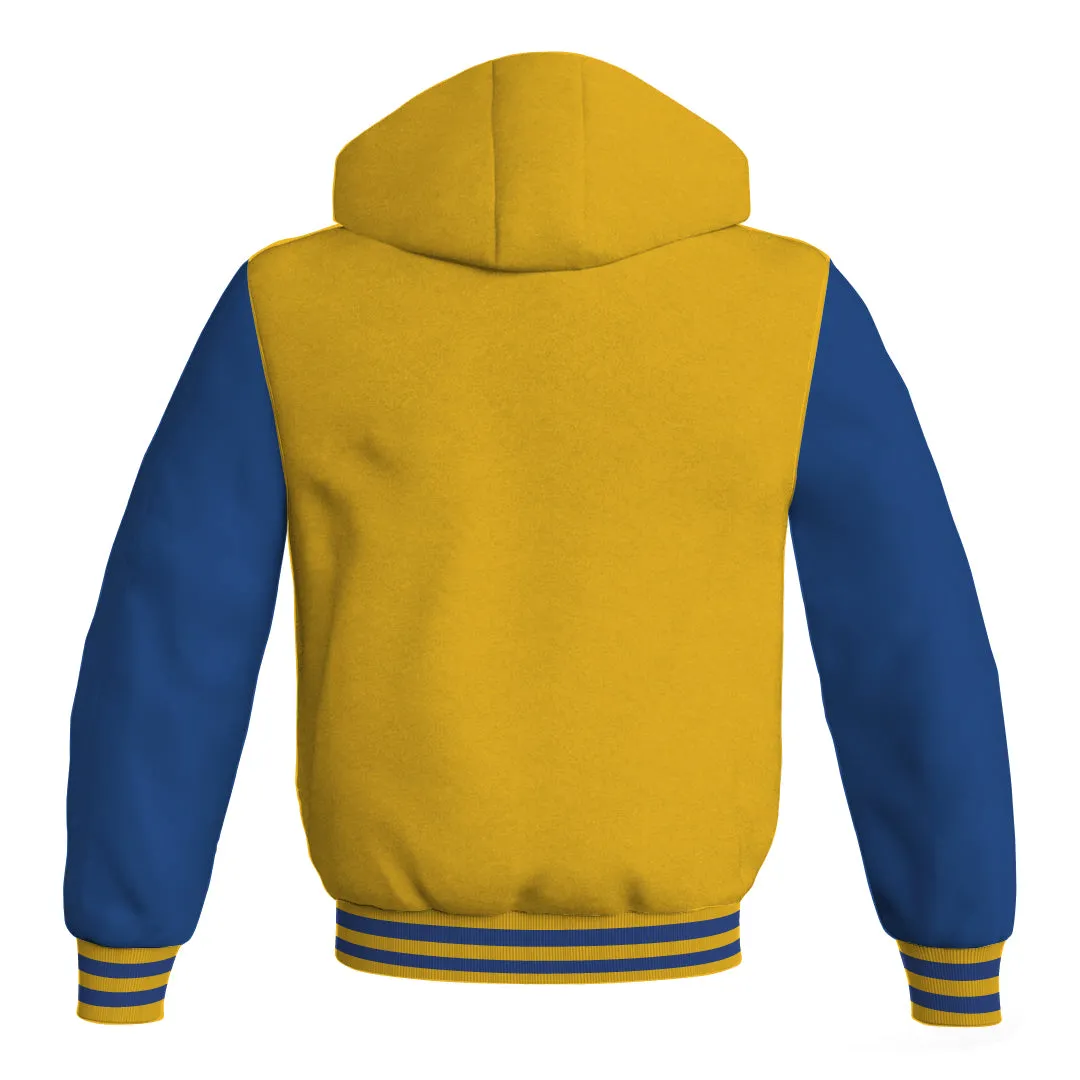 Letterman Bomber Hoodie Jacket Yellow/Gold Body Blue Leather Sleeves