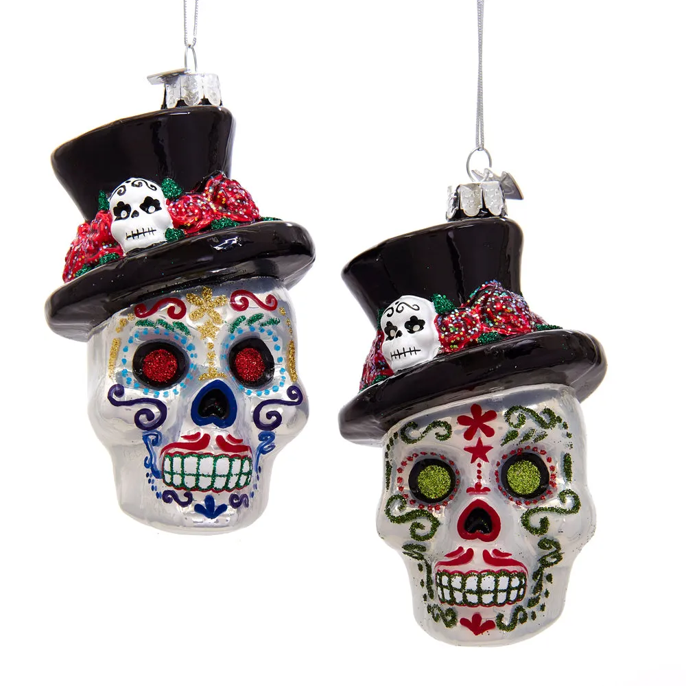 Noble Gems Glass Skeleton Head Ornaments, 2 Assorted