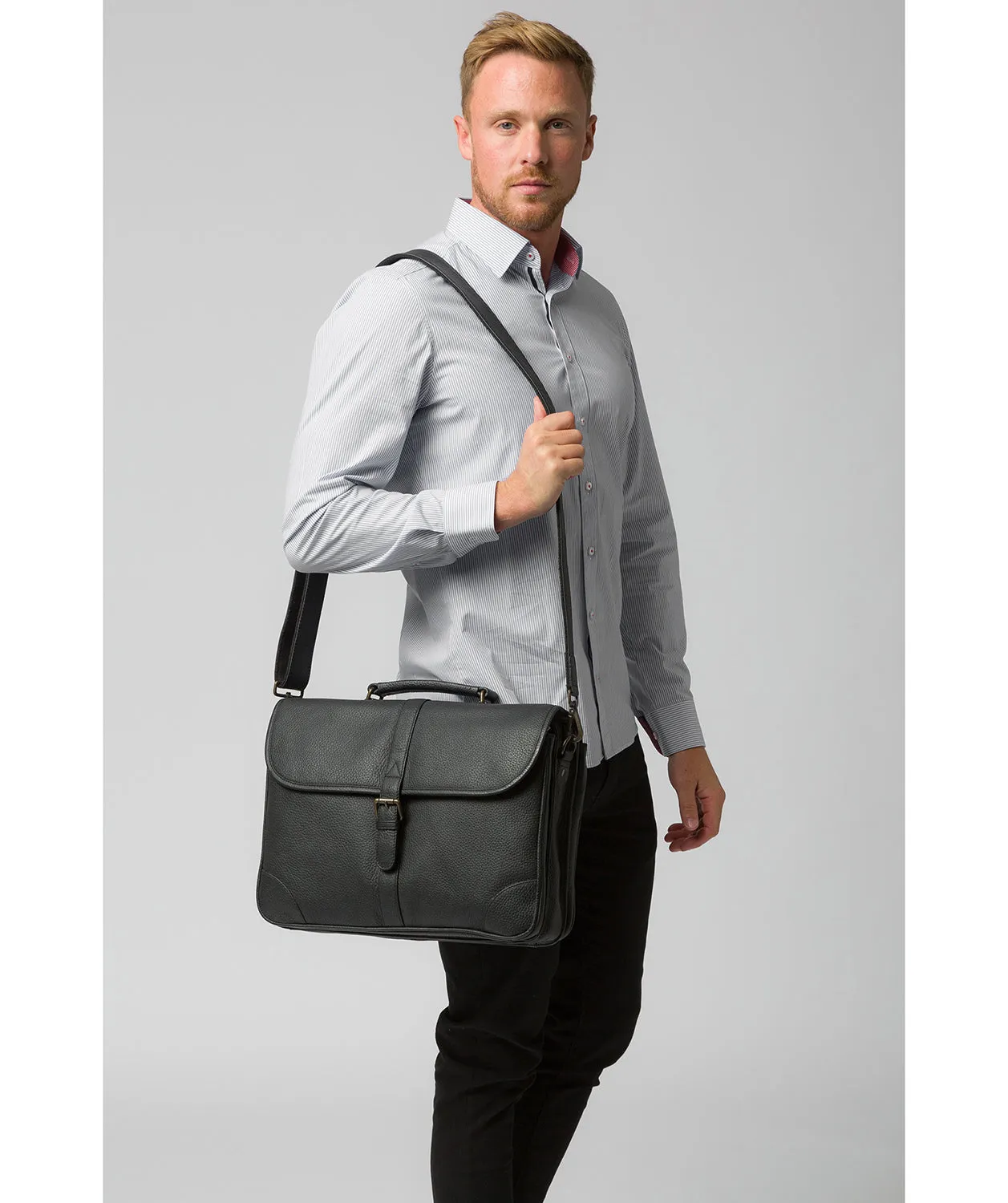 'Wallace' Black Leather Briefcase