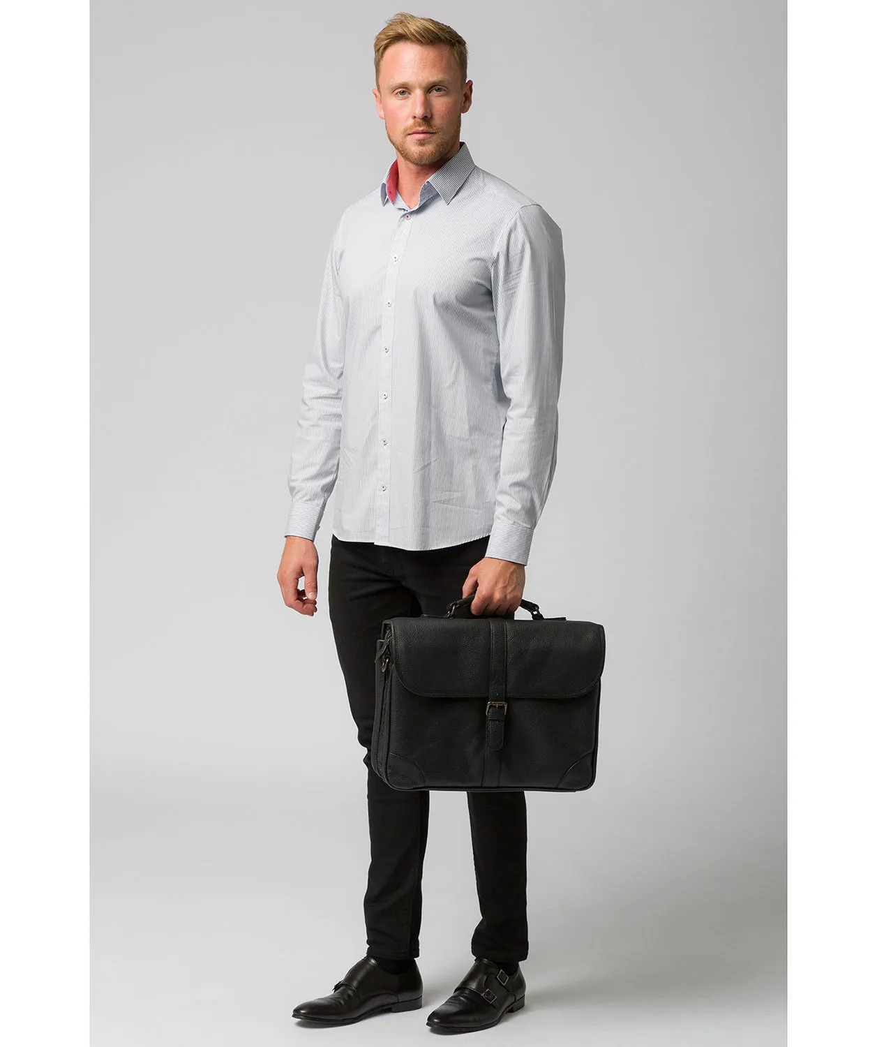 'Wallace' Black Leather Briefcase